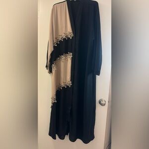 Beige and Black Modanisa Abaya